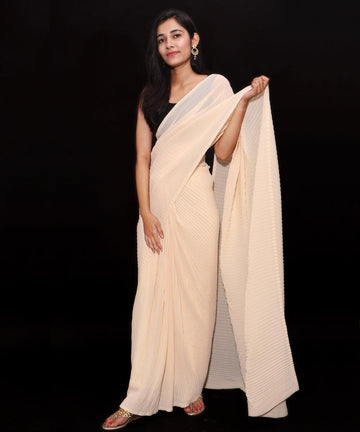 Off White Colour Pleated Georgette  Saree